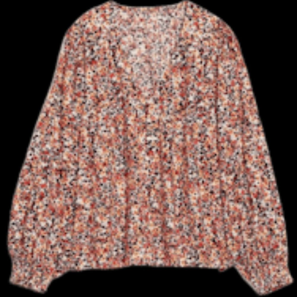 Old Navy Floral Blouse Balloon Sleeve Button V Neck